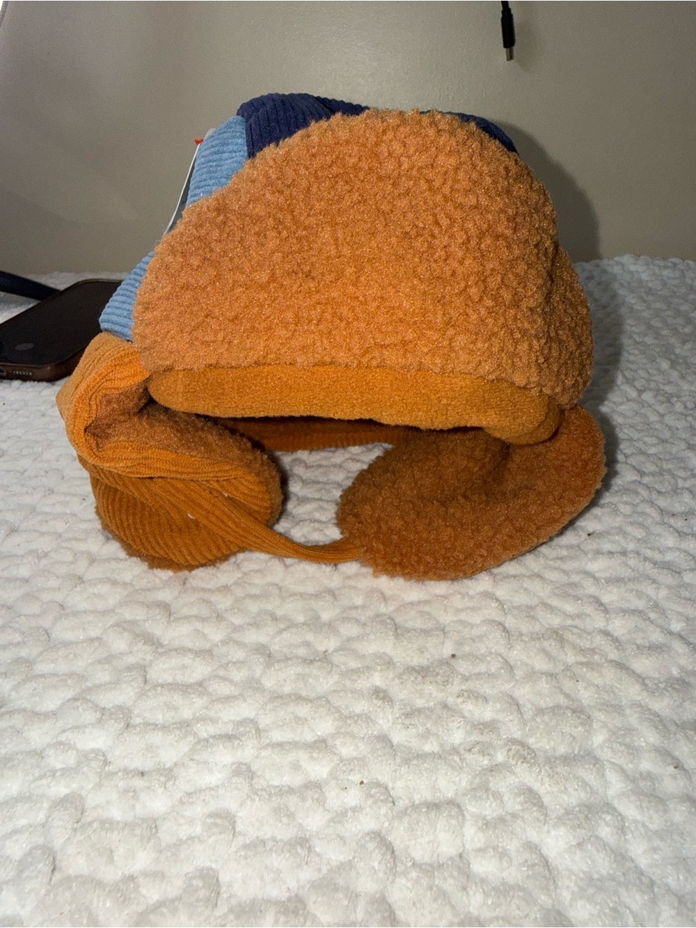 Kids Orange Sherpa Trapper Hat - Cozy Winter Earflap Cap